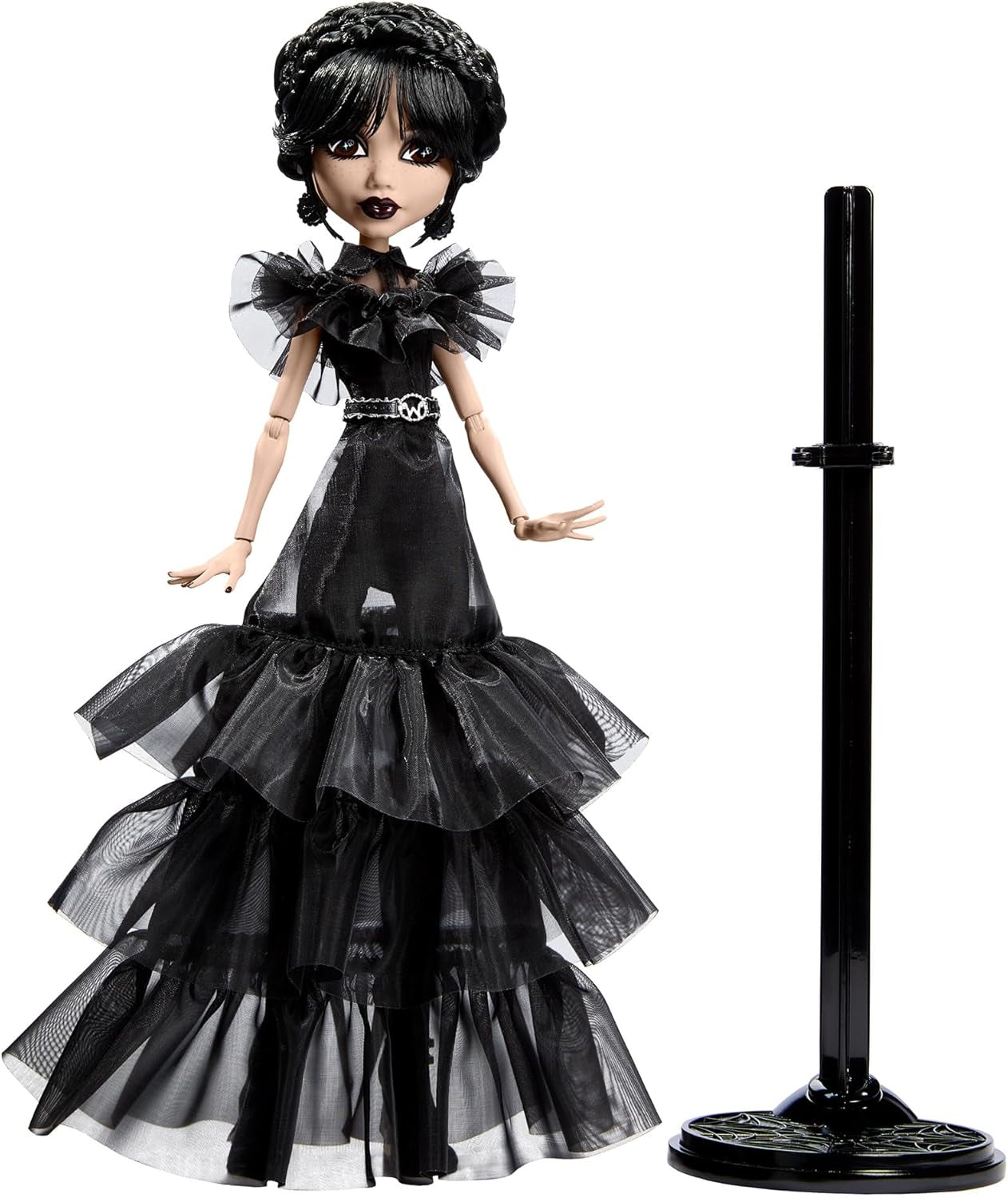 Monster High Wednesday Doll, figura da collezione Rave'N Wednesday in abito gotico nero ispirato alla scena della danza, accessori premium e supporto per bambola, HXJ03