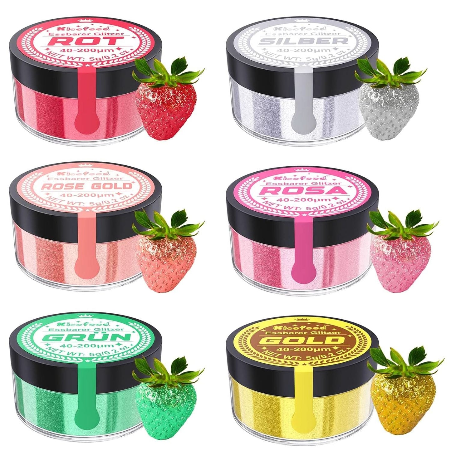 Glitter commestibili, set di 6 tonalità, 5 grammi Glitter Naty Shop