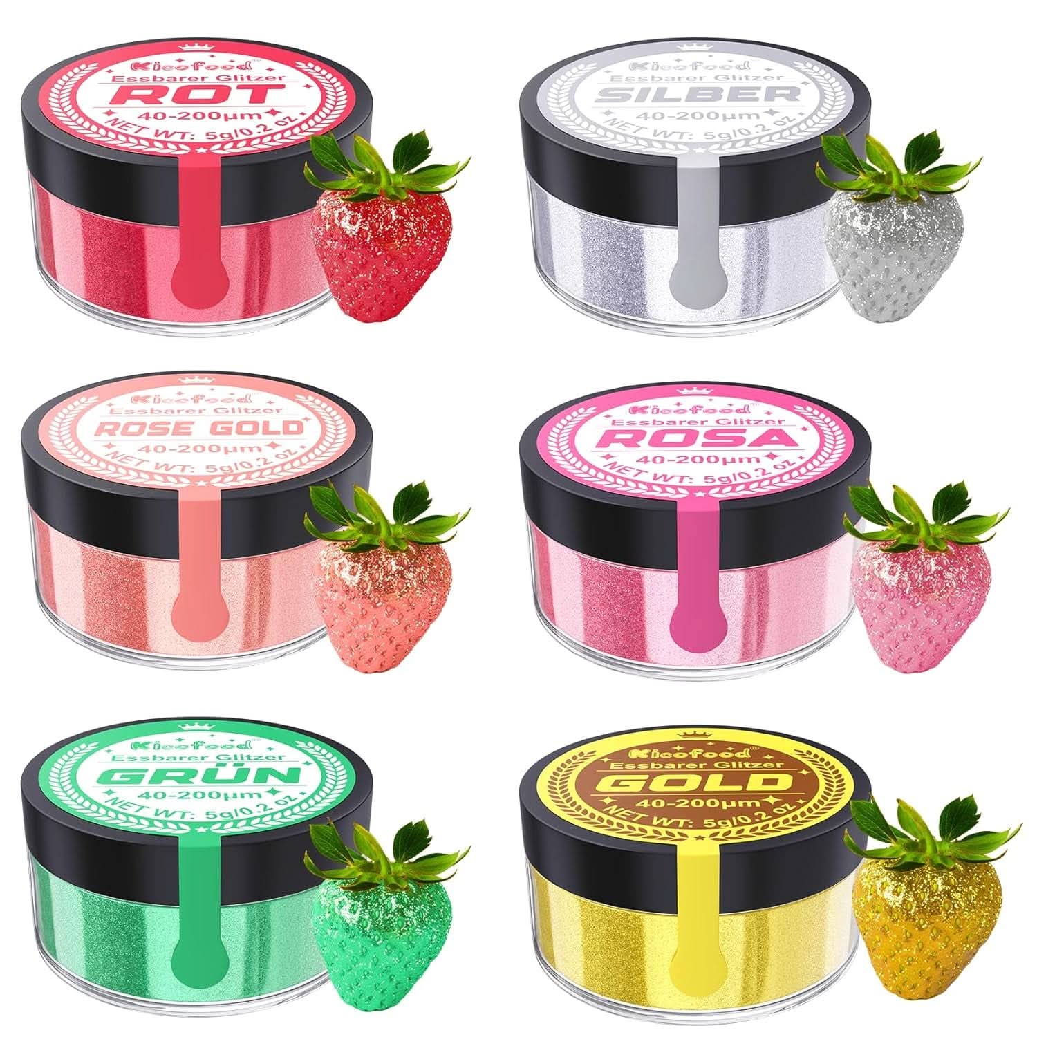 Glitter commestibili, set di 6 tonalità, 5 grammi Glitter Naty Shop