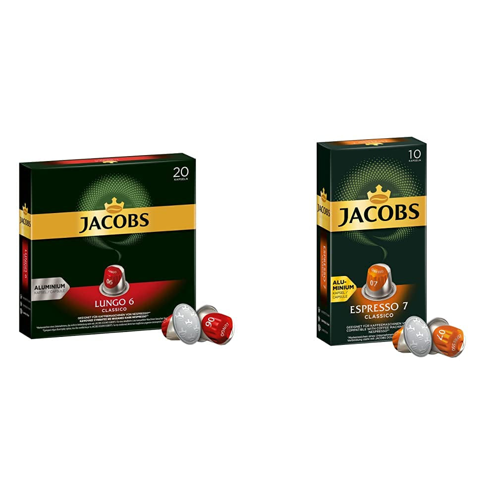 Kaffeekapseln Lungo Classico, Intensità 6 von 12, 20 Capsule compatibili Nespresso®*, 10 x 20 & Kapseln Espresso Classico, Intensità 7.100 Kaffeekapseln compatibili Nespresso®*, 10x10 Getränke