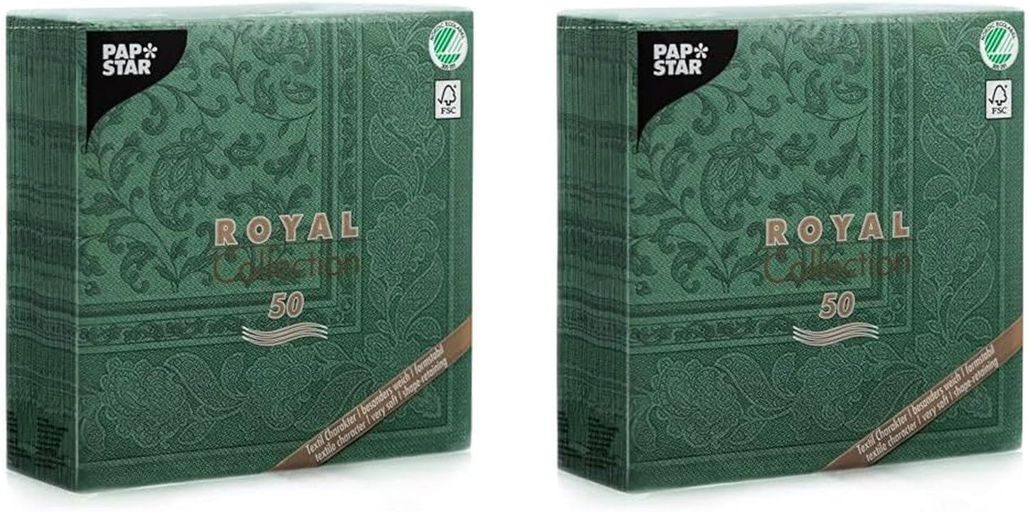 50 tovaglioli "ROYAL Collection" piega 1/4 40 Cm X 40 Cm verde scuro "Ornamenti"