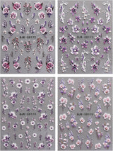 JMEOWIO 3D Nagelsticker Blumen Nail Art Sticker Selbstklebend Nagelaufkleber 5D Stereoscopico Frühling Sommer Dekoration Nageldesign Zubehör 4 Blatt