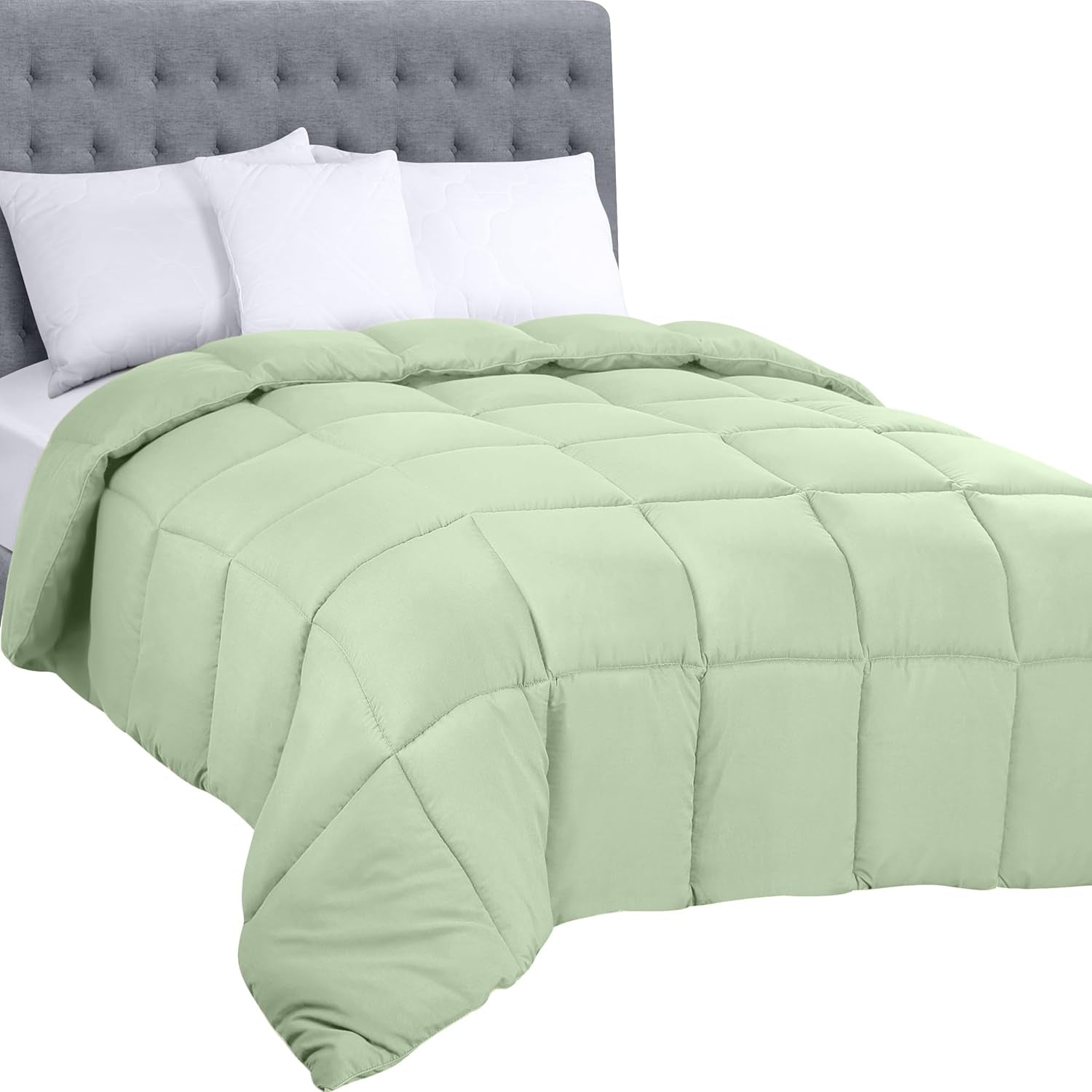 Biancheria da letto Utopia, piumino per tutte le stagioni, imbottitura in fibra siliconata da 250 g/m², per letto matrimoniale, cucito in scatola (matrimoniale XL grigio chiaro) Naty Shop Piumini e trapunte Queen Sage Glands (confezione da 1)