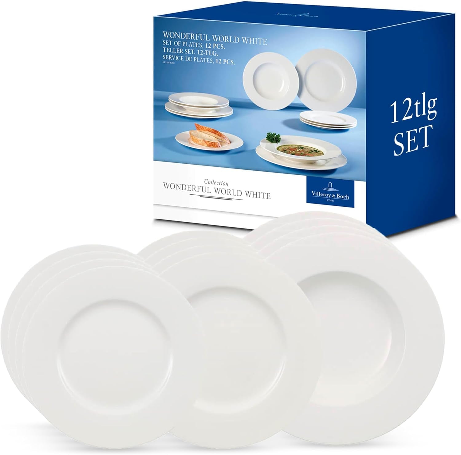 Villeroy & Boch Wonderful World Servizio Piatti 12 Pezzi, Lavabile in Lavastoviglie e Utilizzabile nel Microonde, Bianco, Piatti, Stoviglie, Porcellana, Piatti Piani, Set, Servizio Piatti Moderno, Porcellana Premium