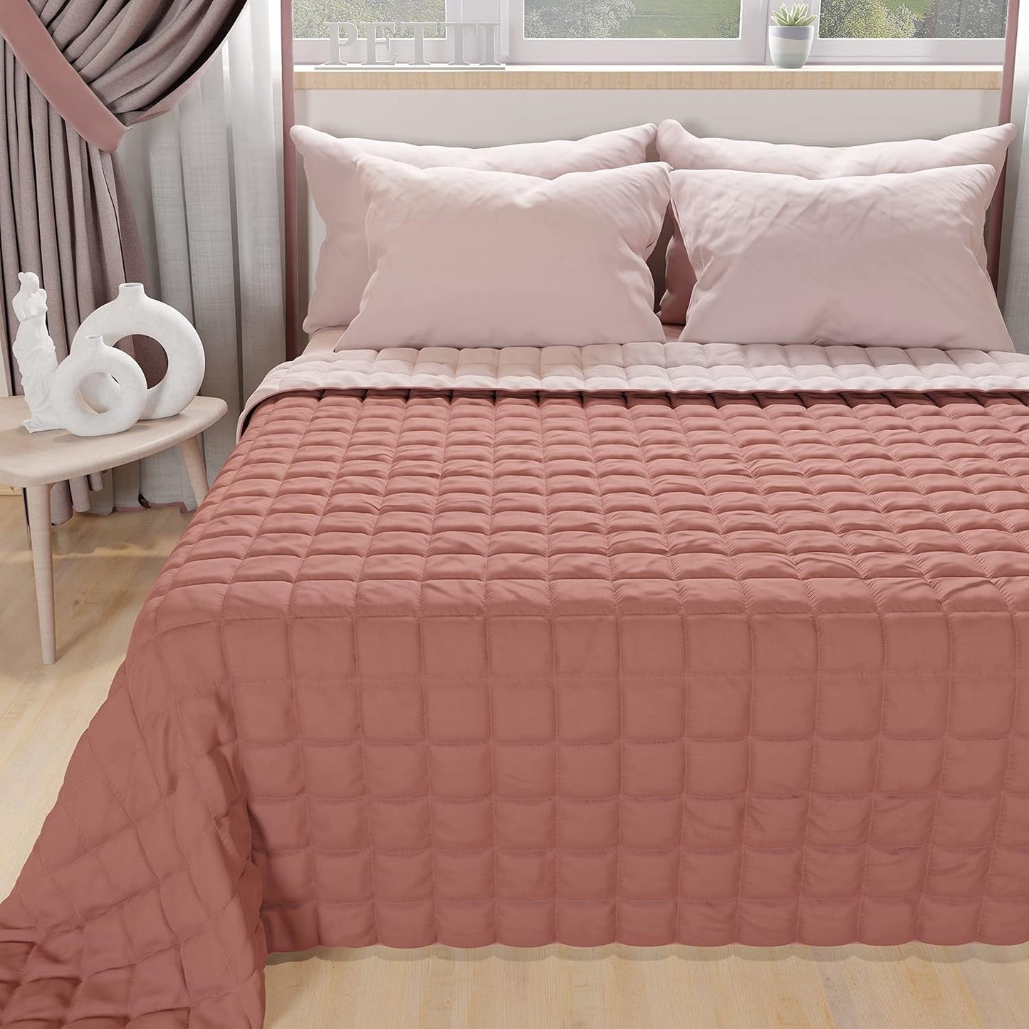PETTI Artigiani Italiani - Copriletto singolo, copriletto double face, copriletto primaverile, blu notte, bianco, 100% Made in Italy