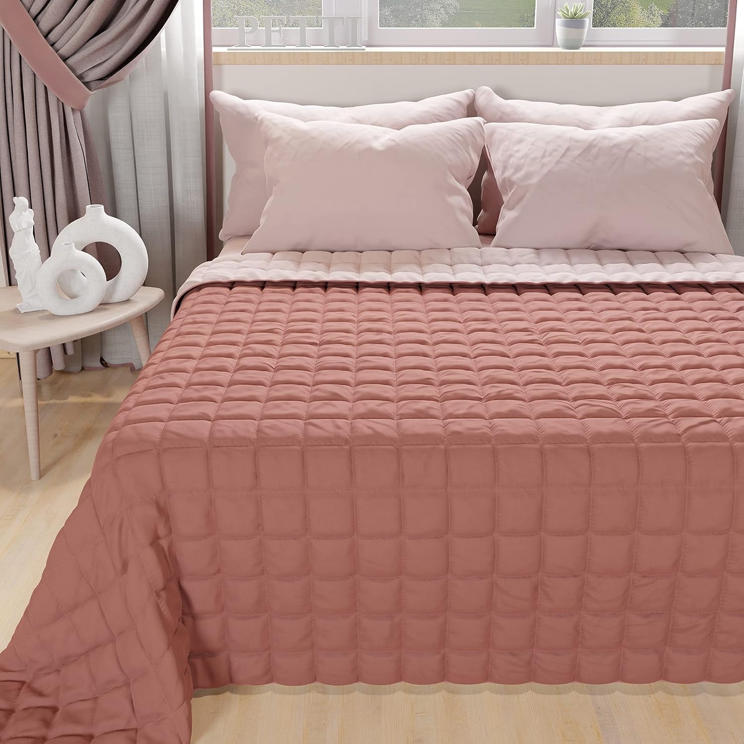 PETTI Artigiani Italiani - Copriletto singolo, copriletto double face, copriletto primaverile, blu notte, bianco, 100% Made in Italy