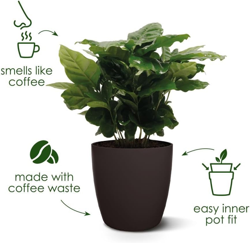 elho The Coffee Collection, pentola rotonda da interni, 18 cm, realizzata con fondi di caffè e plastica riciclata - marrone/marrone espresso