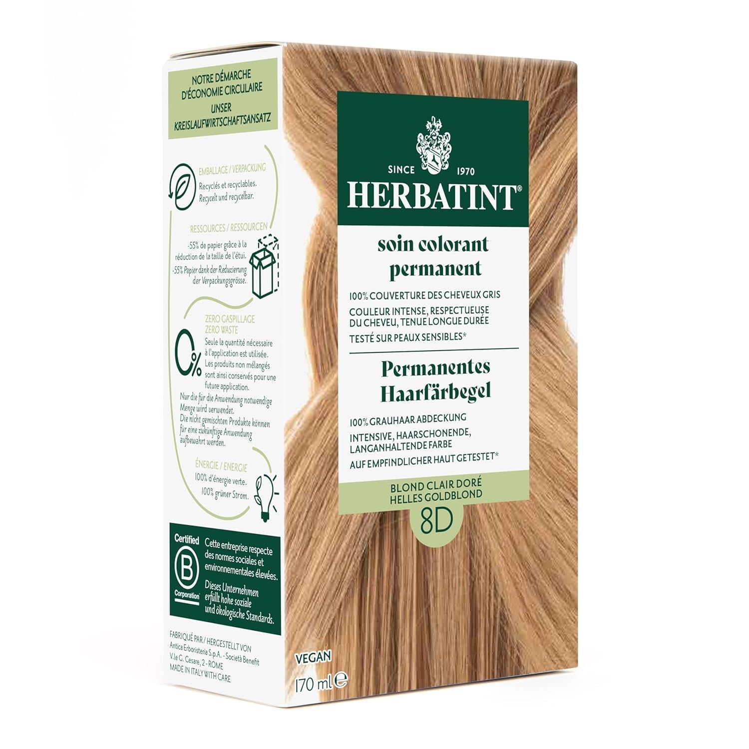 Gel Colorante Permanente Per Capelli 6N Biondo Scuro - 170ml I Senza Ammoniaca, Copertura 100% Capelli Grigi I Testato su Pelli Sensibili, con 8 Estratti Vegetali Naty Shop Tinture Per Capelli 8D Biondo Chiaro Dorato
