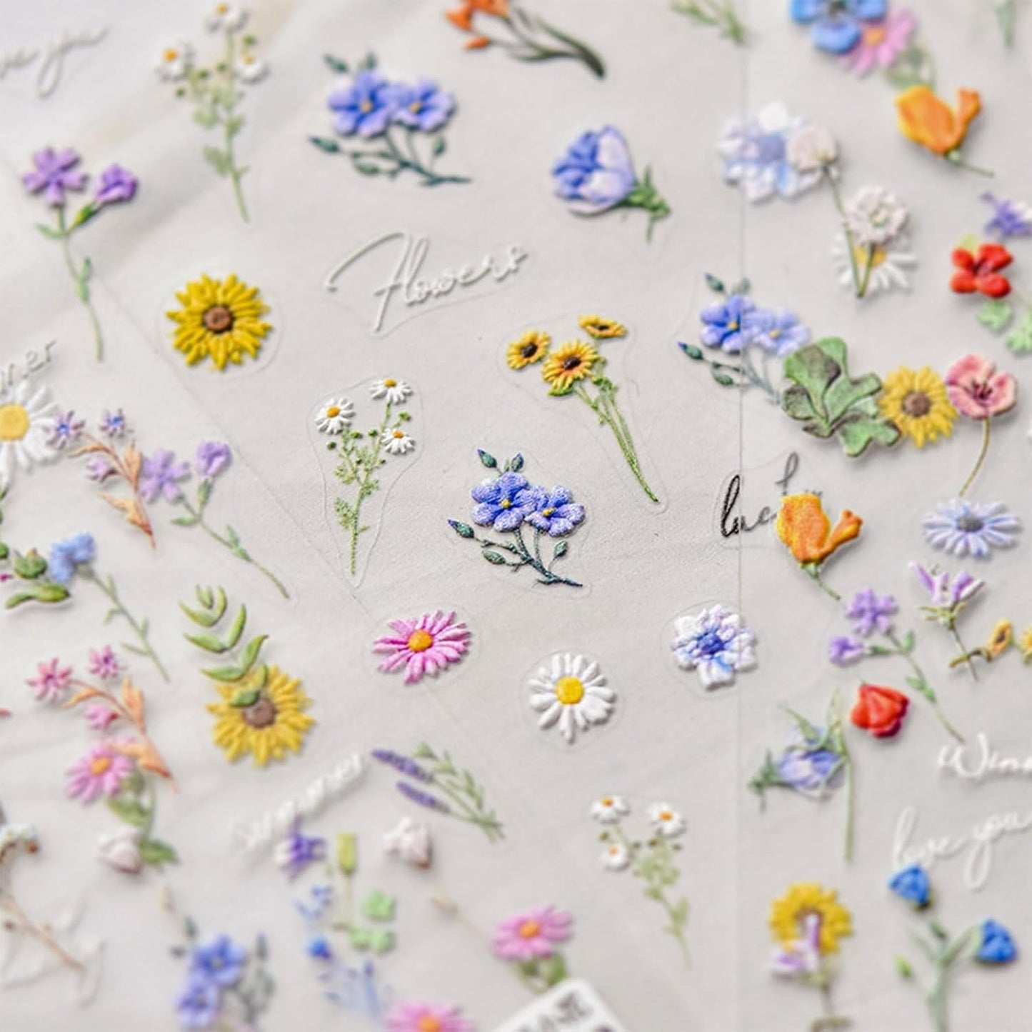 JMEOWIO 3D Nagelsticker Bunte Blumen Nail Art Sticker Self-klebend Nagelaufkleber 5D Stereoscopico Frühlings Summer Blumen Dekoration Nageldesign Zubehör 2 Blatt