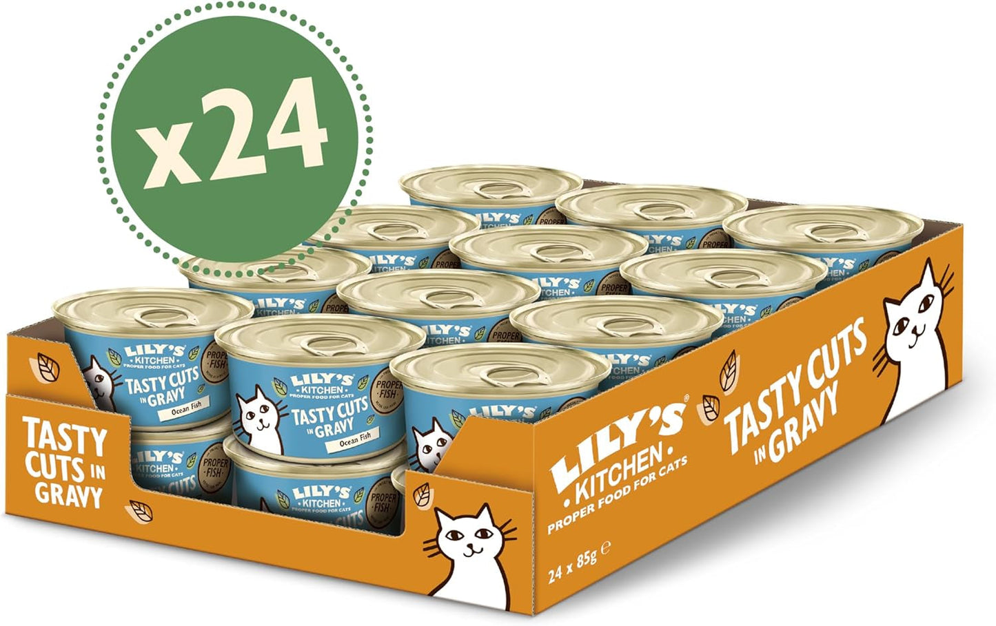 Lily's Kitchen Fish Tasty Cuts Cibo umido per gatti - Confezione da 24 (24 x 85 g) Deliziosi pezzi di pesce in salsa per gatti
