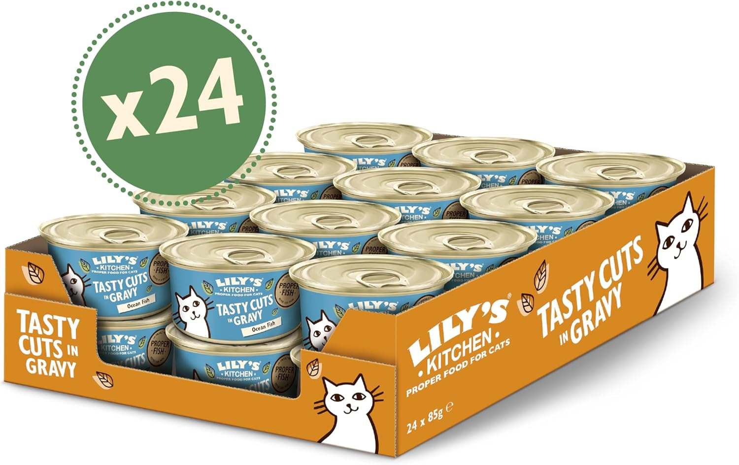 Lily's Kitchen Fish Tasty Cuts Cibo umido per gatti - Confezione da 24 (24 x 85 g) Deliziosi pezzi di pesce in salsa per gatti