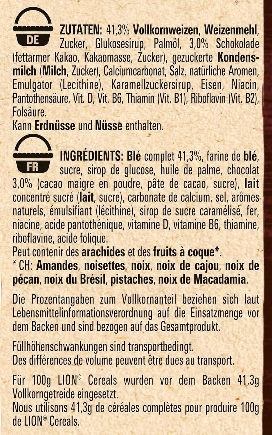 Cereal LION, Cioccolato ai cereali con caramello e farina integrale al 41%, confezione 8 x 400 grammi Cereal Naty Shop