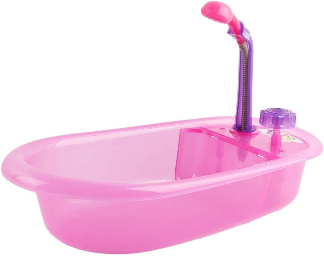 deAO Set vasca da bagno per bambole, bambola interattiva da 33 cm, vasca da bagno per bambole, set da gioco per bambole con ciuccio, vestiti per bambole, accappatoio, pannolini per bambole, vasca da bagno e spray doccia funzionale