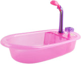 deAO Set vasca da bagno per bambole, bambola interattiva da 33 cm, vasca da bagno per bambole, set da gioco per bambole con ciuccio, vestiti per bambole, accappatoio, pannolini per bambole, vasca da bagno e spray doccia funzionale