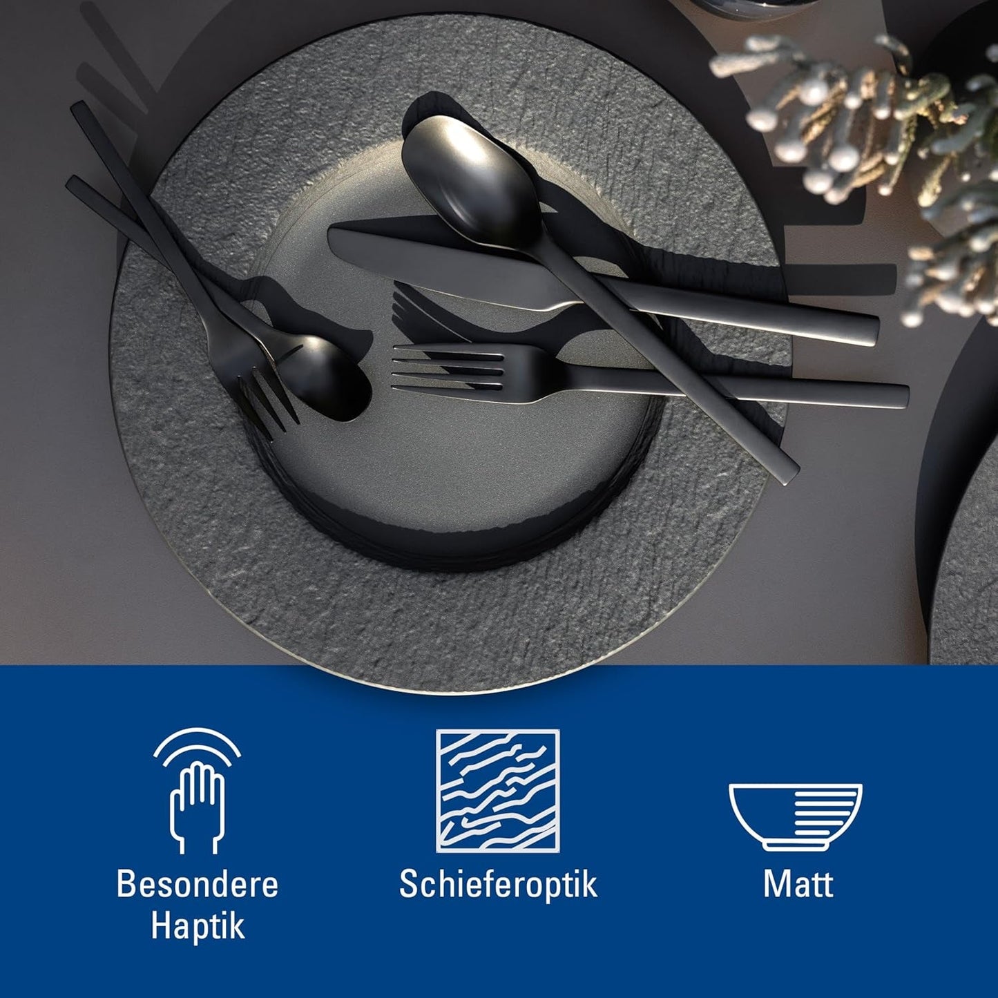 Villeroy & Boch - Manufacture Rock Servizio Piatti, 6 Pezzi, Servizio Piatti per 2, Porcellana Premium, Nero