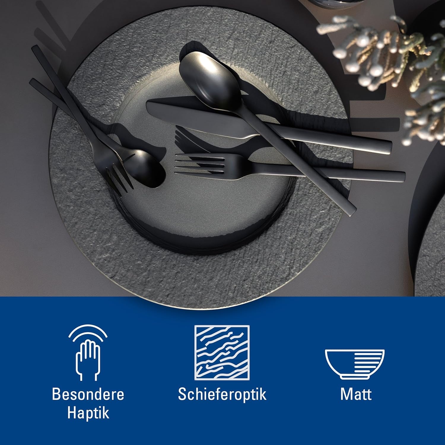 Villeroy & Boch - Manufacture Rock Servizio Piatti, 6 Pezzi, Servizio Piatti per 2, Porcellana Premium, Nero
