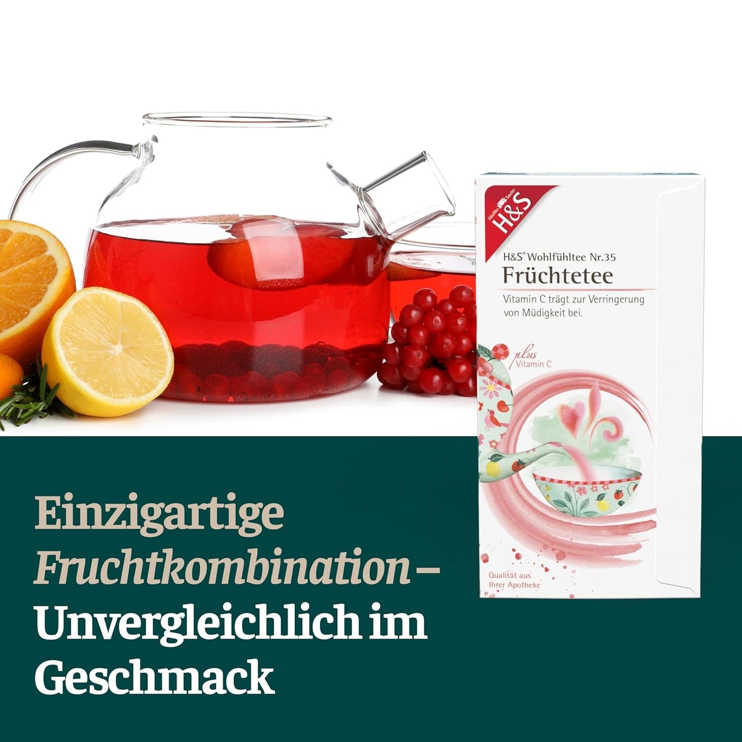 Tè alla frutta H&S con vitamina C: miscela di tè alla frutta saporita e rinfrescante, 20 x 2,7 g