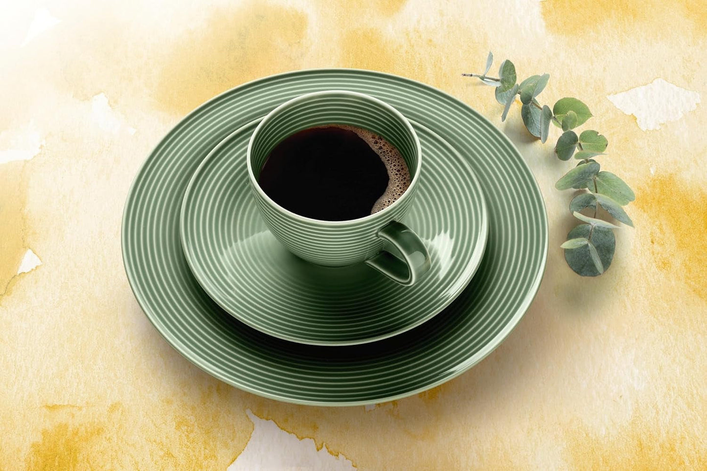 SELTMANN WEIDEN servizio da caffè con 18 pezzi BTR - Beat - Forma: rotondo con rilievo scanalato - stile moderno - verde salvia - Smalto colorato