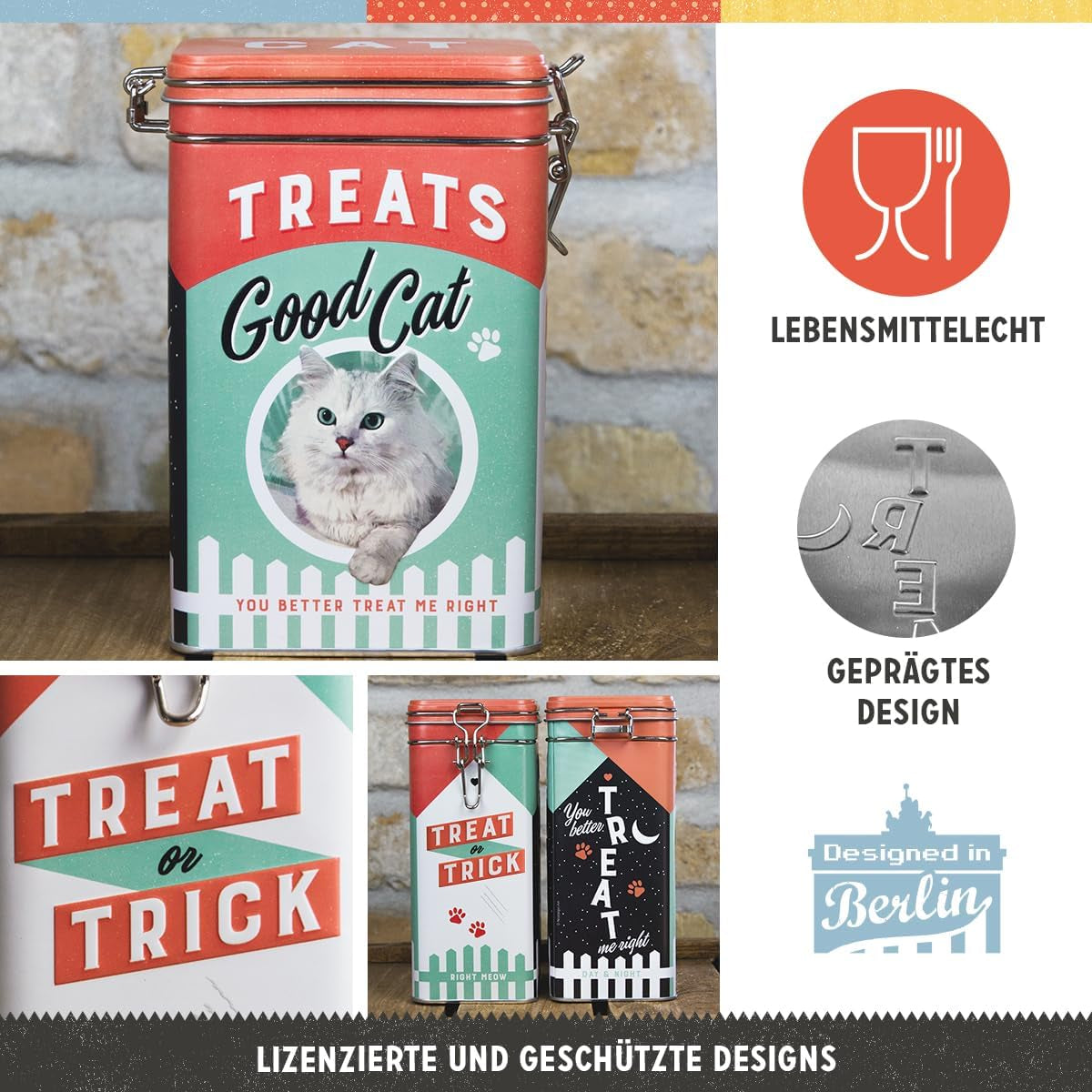 Scatola Nostalgic-Art dal sapore retrò, 1,3 l, Good Cat Treats - idea regalo per proprietari di gatti, in design vintage, in design vintage Scatole per alimenti Naty Shop