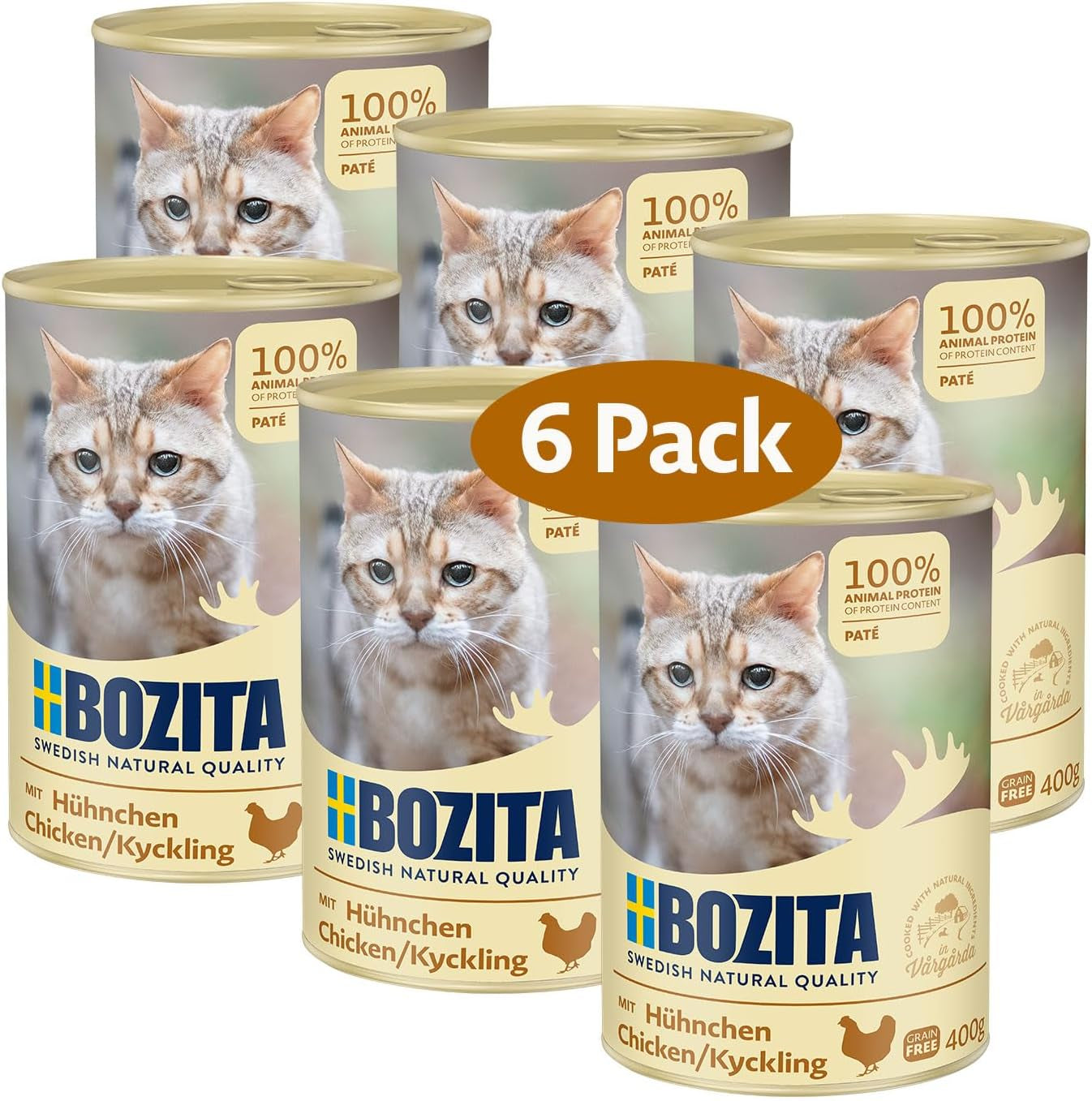Bozita paté di pollo senza cereali - 6 x 400 g di cibo umido per gatti e gattini. Alimento completo con il 9,5% di proteine ​​e il 5% di grassi, realizzato con ingredienti naturali di alta qualità, senza cereali - dalla Svezia