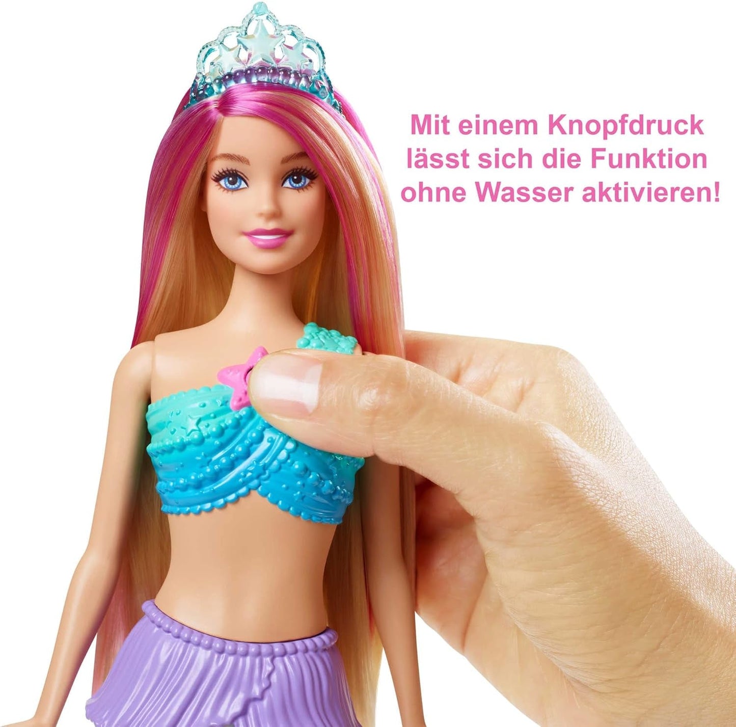 Barbie Dreamtopia Magic Light Sirena con capelli biondi, bambola Barbie con coda da sirena, adatta come regalo per bambini dai 3 anni in su, HDJ36