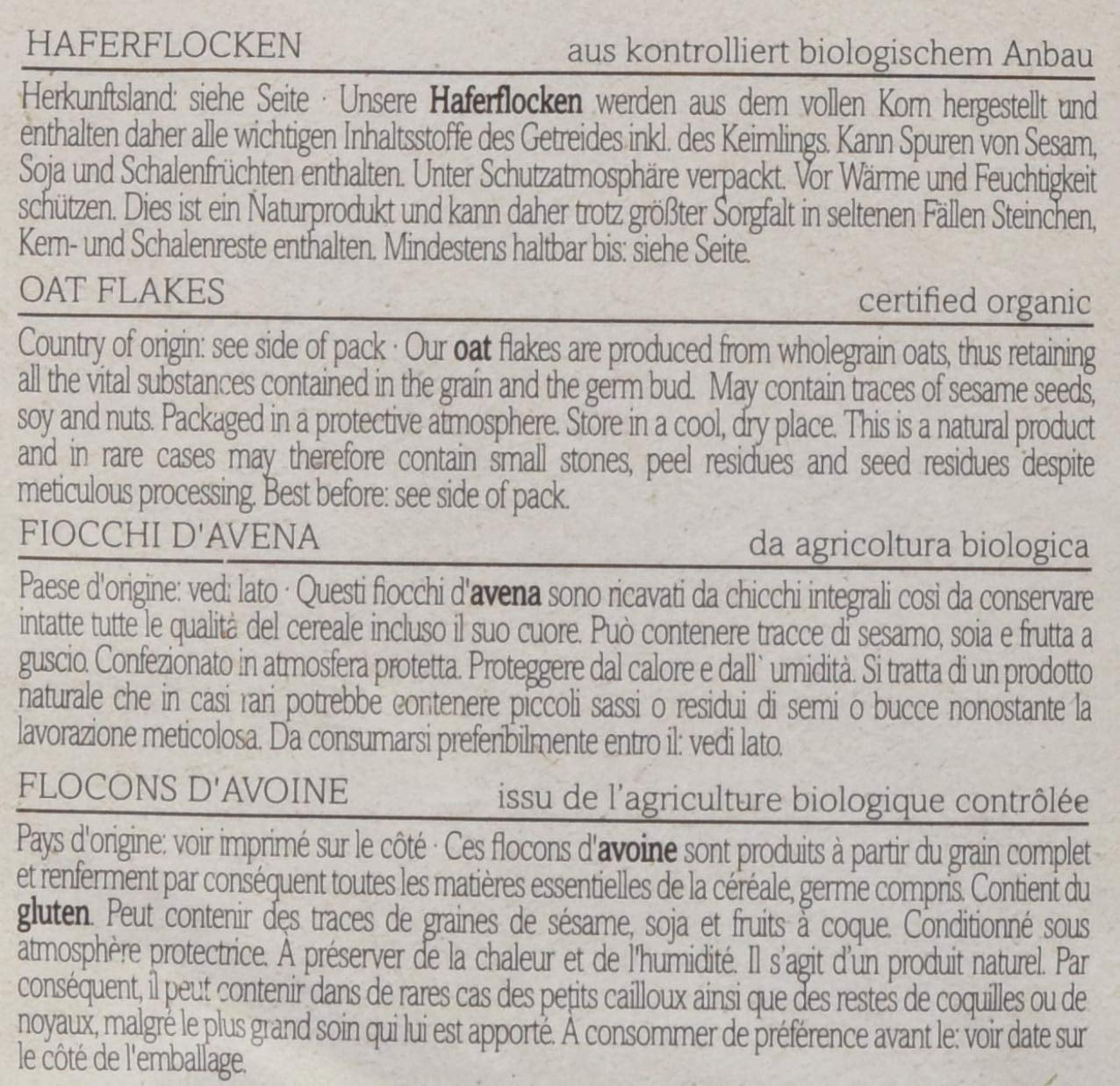 Farina d'avena biologica Verival, confezione da 6 (6 x 500 g)