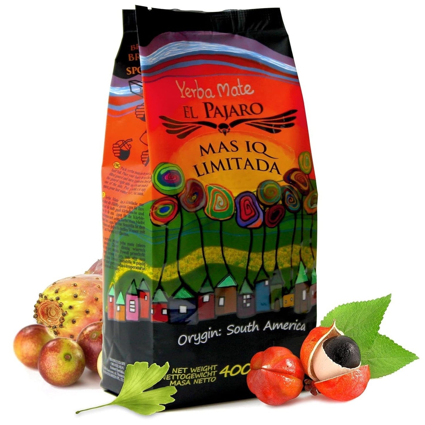 El Pajaro Mas IQ Limitato 400 g | Tè forte mate paraguaiano | Con foglie, rametti e polvere | Con ginkgo biloba, guaranà, camu camu, bacopa monnieri, cactus