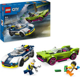 Inseguimento in auto LEGO City con auto della polizia e muscle car, treno giocattolo con 2 auto da corsa, regalo della polizia per bambini, ragazzi e ragazze dai 6 anni, set poliziotto e minifigure Ganovin 60415 Set da costruzione Besuche den LEGO-Store Single