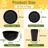 Stoviglie da campeggio Set di stoviglie in plastica riutilizzabile leggera da 32 pezzi per 8 persone, comprese ciotole Piatti Tazze Stoviglie da picnic infrangibili in plastica ecologica