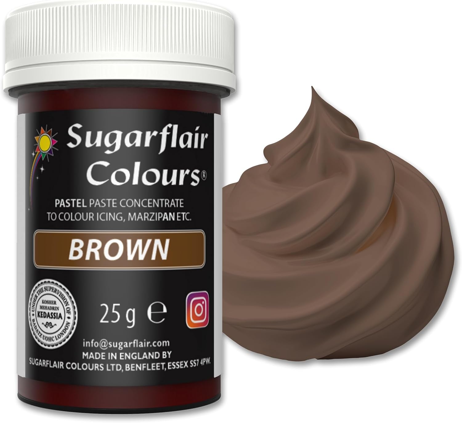 Pasta colorante alimentare marrone Sugarflair, colorante alimentare pastello altamente concentrato per crema al burro, fondente, glassa reale, decorazioni per torte e altro ancora! Colorante alimentare vivace! - 25 g