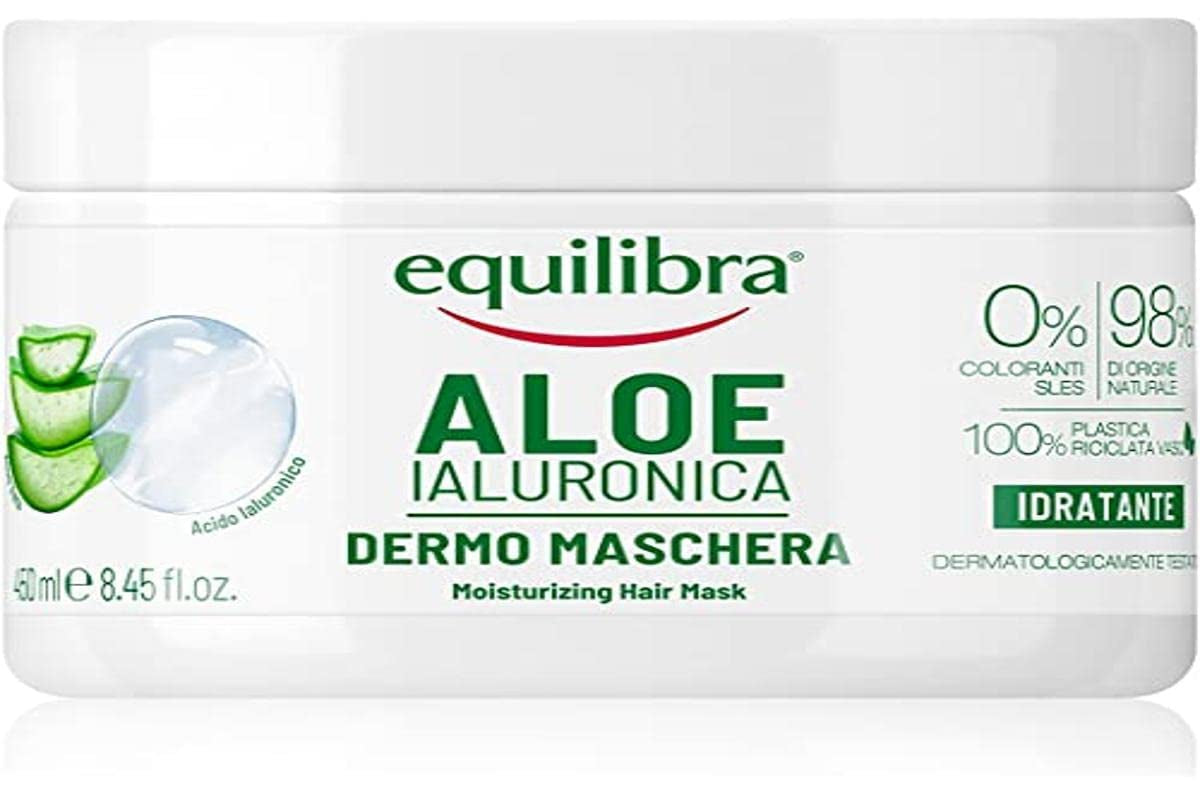 equilibra Hair, Aloe Hyaluron Mask, maschera per capelli idratante e districante con aloe vera (20%), acido ialuronico, estratto di ortica, 450 ml Naty Shop Hair Mask 450 Ml (1 confezione)