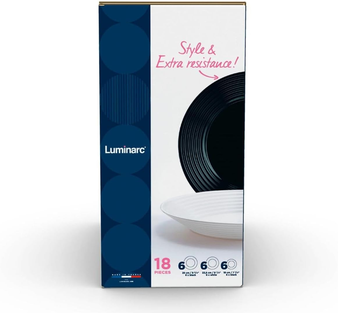 Harena N&b Glasgeschirr, 18-teilig, per 6 persone, bianco e nero