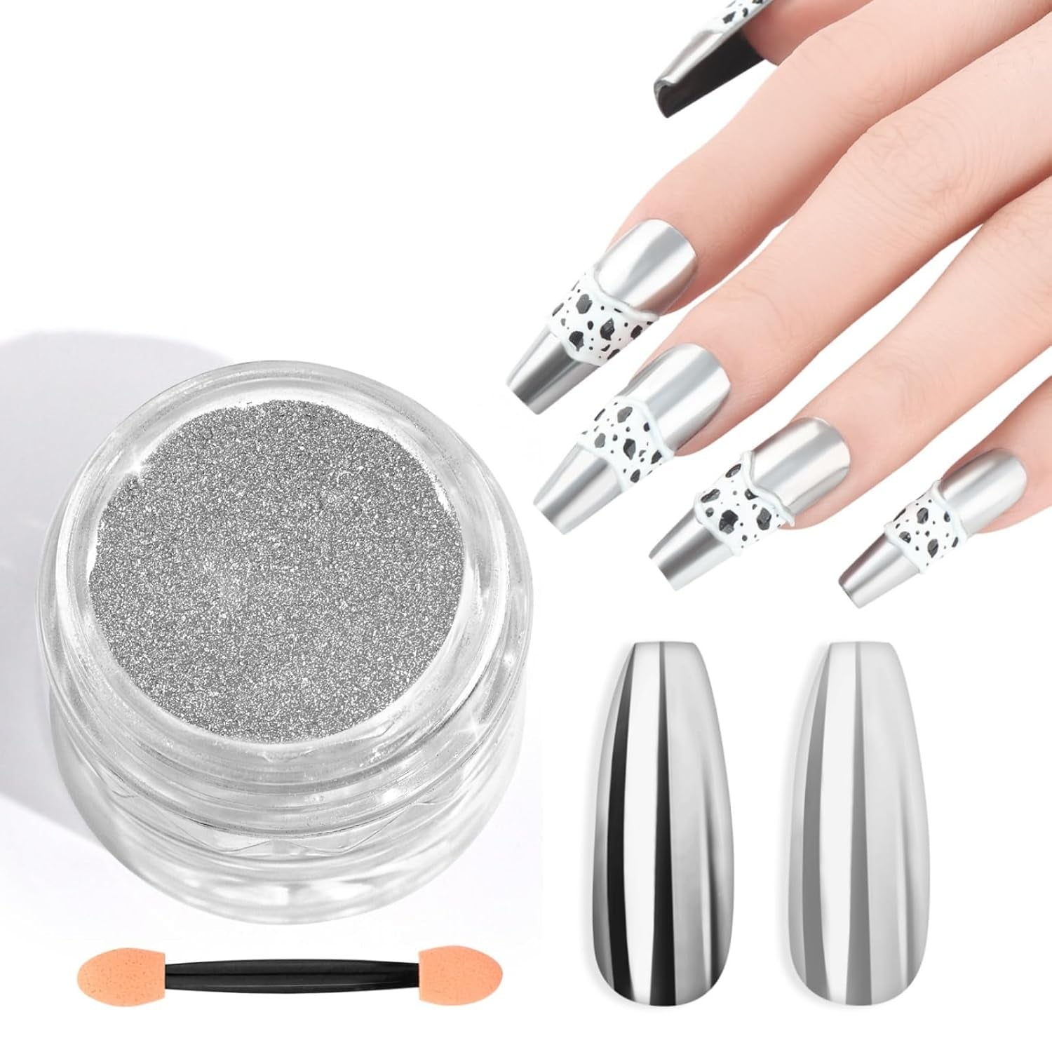 Saviland Set di polveri per unghie cromate - Polvere per unghie cromata laser rosa Effetto specchio Laser Nail Art, Polvere decorativa per manicure con glitter per unghie con bastoncini di spugna, Polvere glitter per unghie Salone per unghie
