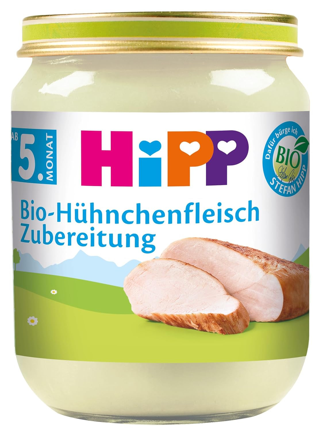 Preparazione di pollo biologico HiPP (6 x 125 g), con olio di colza biologico, senza glutine, senza sale aggiunto, migliore qualità biologica