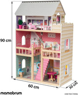 A405 Casa delle bambole illuminata a LED - Set di 3 piani e mobili - Casetta in legno con accessori: cucina, bagno, camera da letto - Regalo per ragazze dai 3 anni in su Case delle bambole Naty Shop