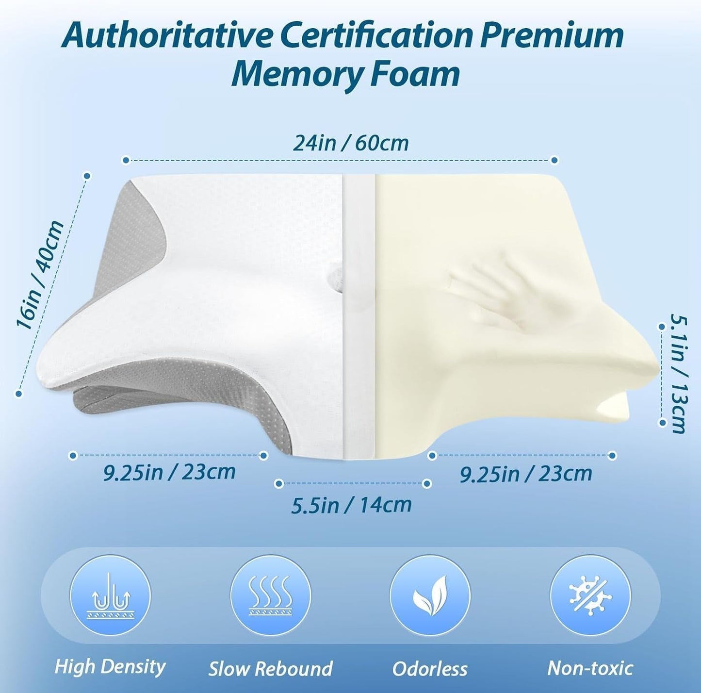 HOMCA Cuscino per Collo Cuscino Ortopedico in Memory Foam Cuscino di Supporto per Collo 2 in 1 con Fodera di Raffreddamento 3D Cuscino per Dormire ergonomico per Chi Dorme sulla Schiena, sui Fianchi e sullo Stomaco Grigio 60X13/11X40 cm Cuscini Ortopedici Cervicali Naty Shop