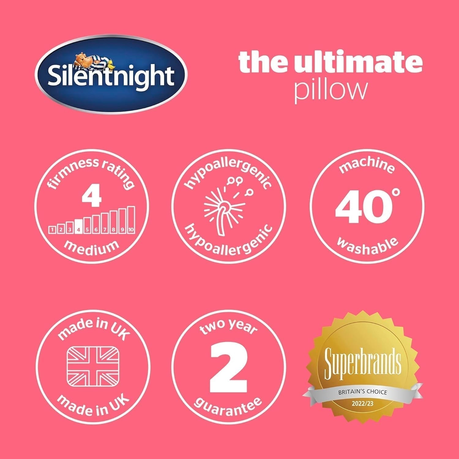Silentnight Ultimate Pillow - Cuscino da letto morbido e di supporto con fodera trapuntata di lusso Pinsonic Soft Touch, lavabile in lavatrice e ipoallergenico per chi dorme sulla schiena e sul fianco, 1 pezzo di cuscini standard Naty Shop