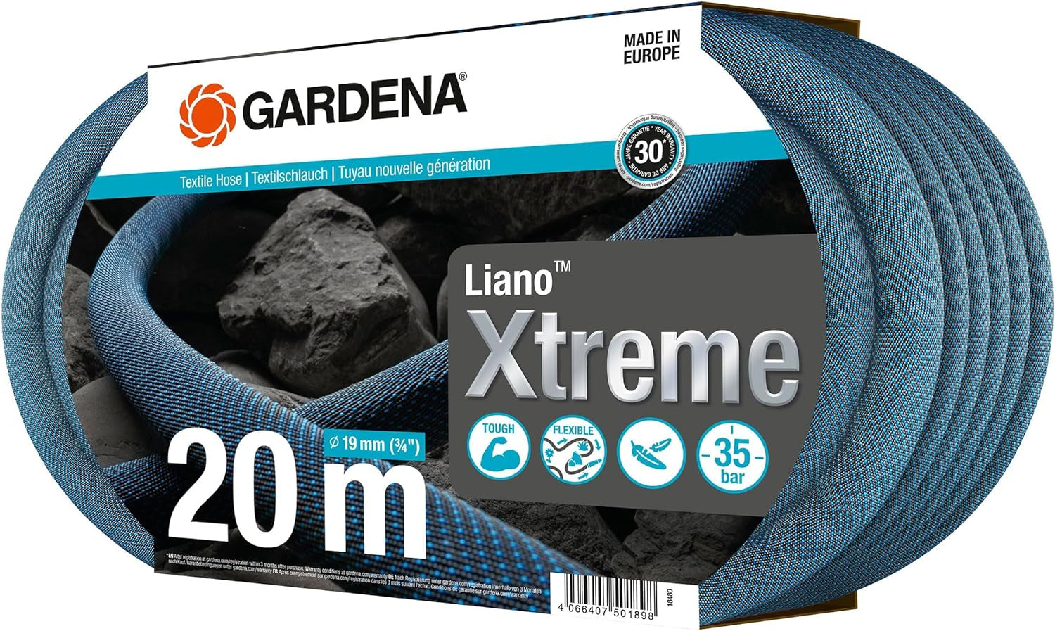 Set Gardena Liano Xtreme 3/4 pollici, 20 m: tubo da giardino in tessuto estremamente robusto con tubo interno in PVC leggero e resistente alle intemperie (18480-20)