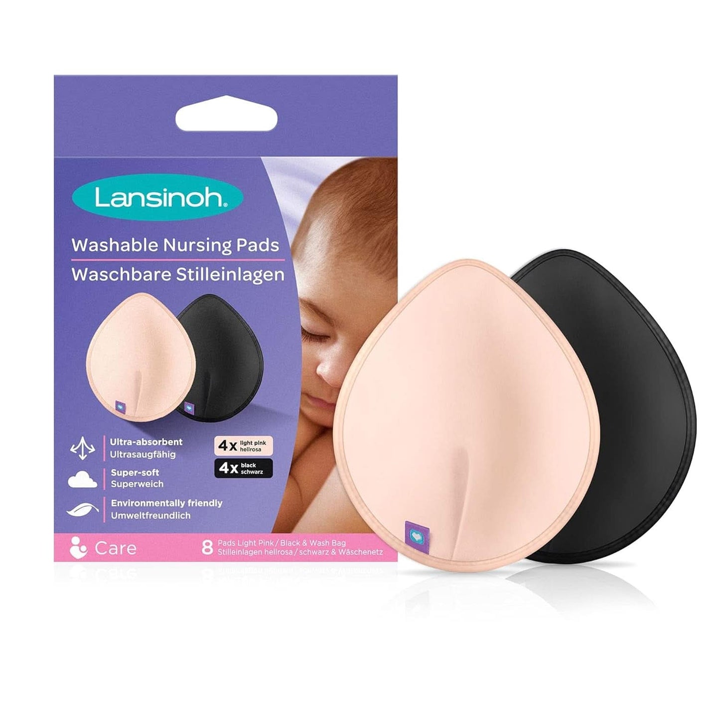 Lansinoh Coppette assorbilatte lavabili rosa chiaro e nere - 8 pezzi, Pomata per capezzoli ultra assorbente e BIO Accessori Alimentazione e Allattamento Bebe Naty Shop