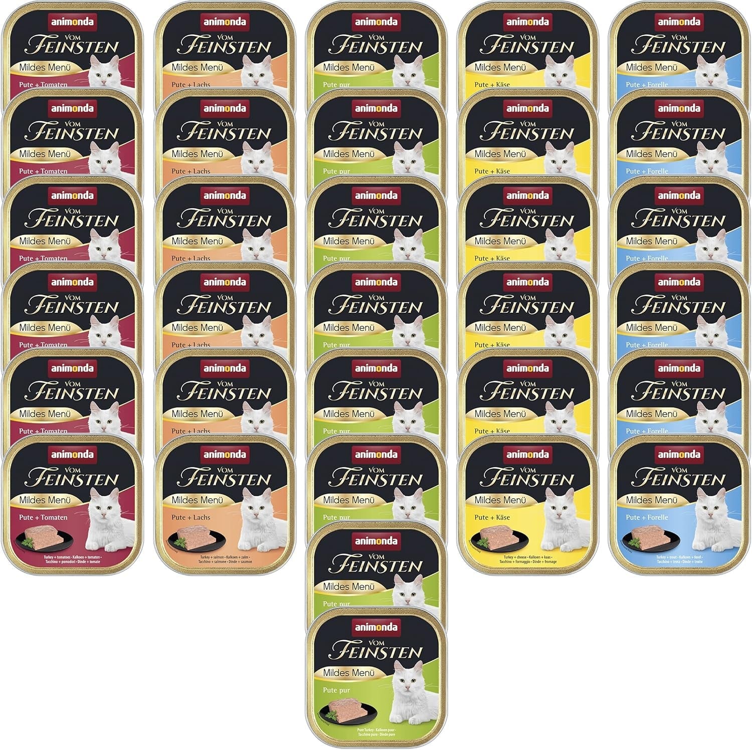 animonda vom Feinsten Mild Menu Mild Variety (32 x 100g), cibo umido per gatti senza cereali e senza zucchero, cibo facilmente digeribile con carne di tacchino