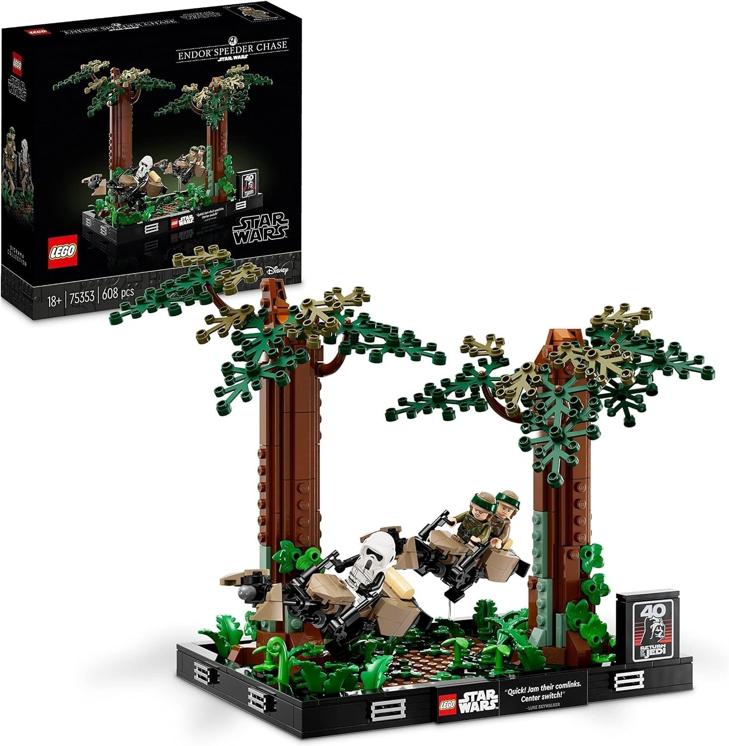 LEGO 75353 Star Wars Inseguimento su Endor - Set Diorama, Il Ritorno dello Jedi con Luke Skywalker, la Principessa Leila e lo Scout Trooper e Speeder Bikes, Set di costruzione per il 40° anniversario Disponibile solo nel LEGO-Store