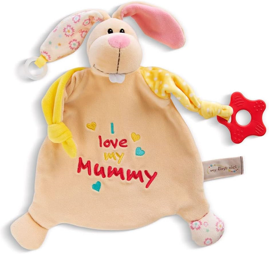 Peluche coniglietto NICI con anello da dentizione e ciuccio 25x25 cm