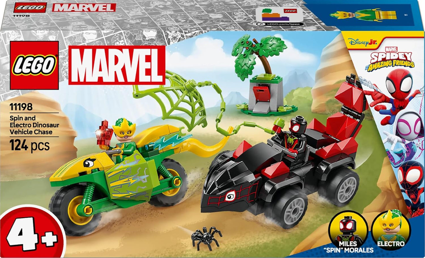 Divertimento d'azione LEGO Marvel con spin ed elettro nei loro Dino Speedster, auto da supereroe costruibile per ragazzi e ragazze a partire da 4 anni, set di eroi con macchinina, Spidey e i suoi super amici 11198 Set da costruzione Beuche den LEGO-Store