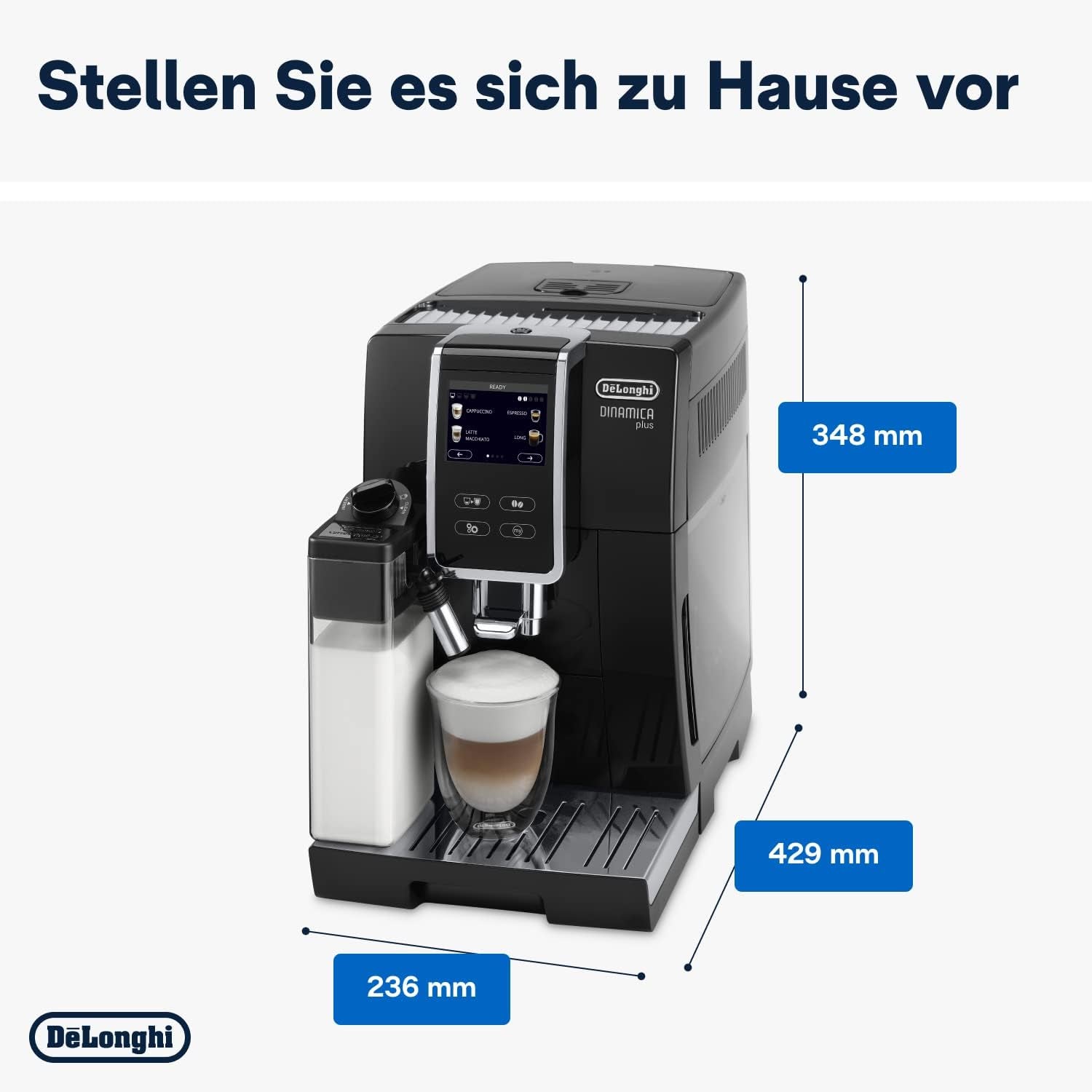 De'Longhi Dinamica Plus ECAM 370.70.B Macchina per caffè espresso completamente automatica con sistema LatteCrema, cappuccino ed espresso, touch screen a colori TFT da 3,5 pollici e controllo app, funzione caffè, nero