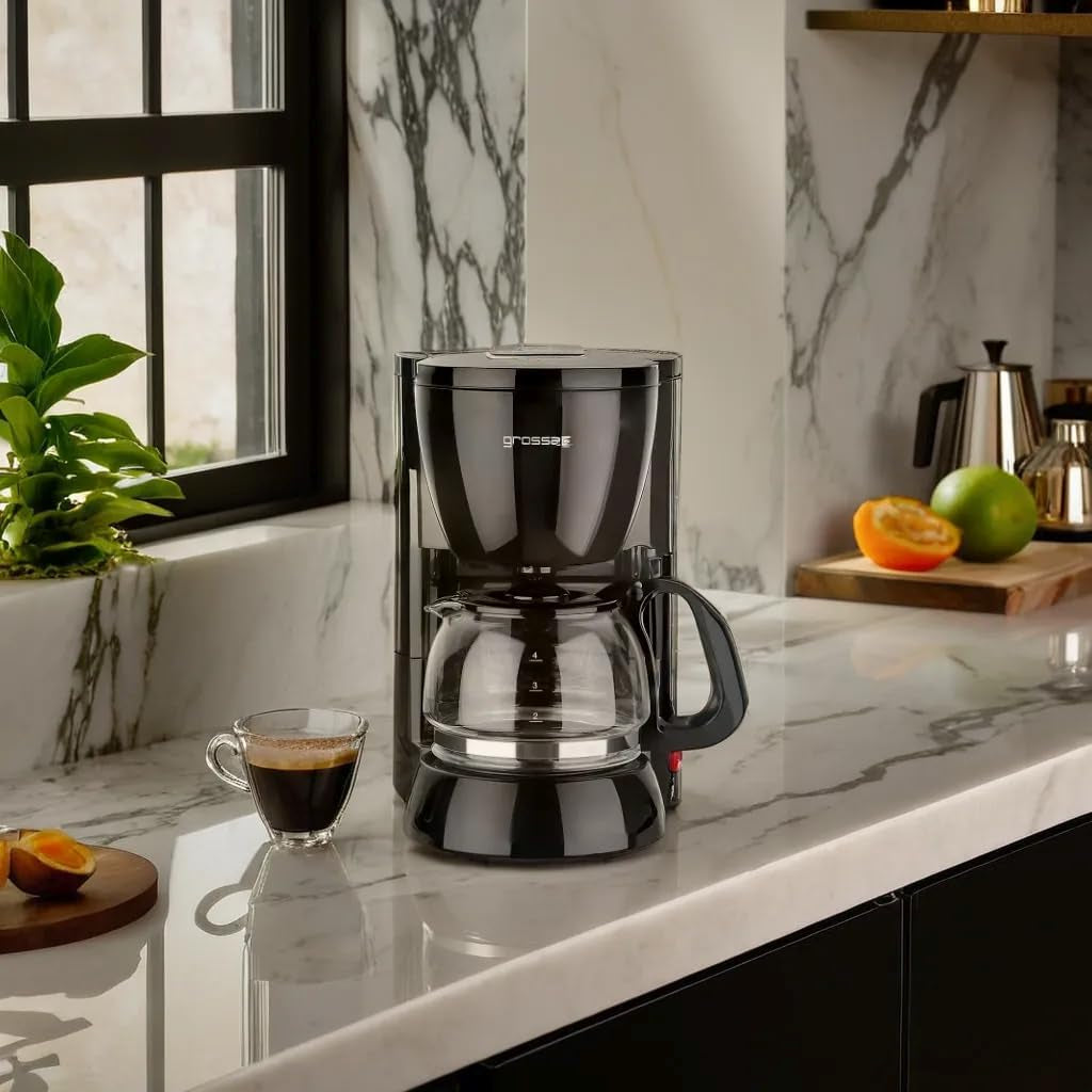 Caffettiera a filtro grosso con caraffa in vetro KA 12.17 | 0,6 litri per 4 tazze di caffè | 600 watt | Nero - Acciaio inossidabile