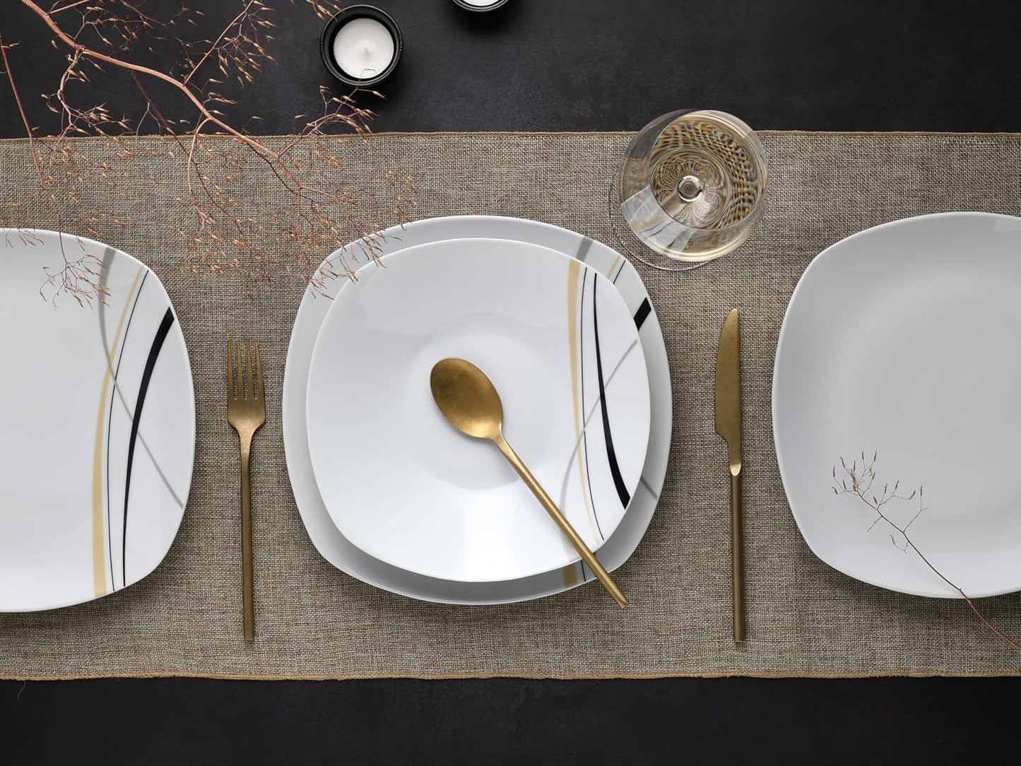 CreaTable 24029 Square City Line Series Set di stoviglie in porcellana per 6 persone, 12 pezzi, lavabile in lavastoviglie e adatto al microonde, produzione di qualità