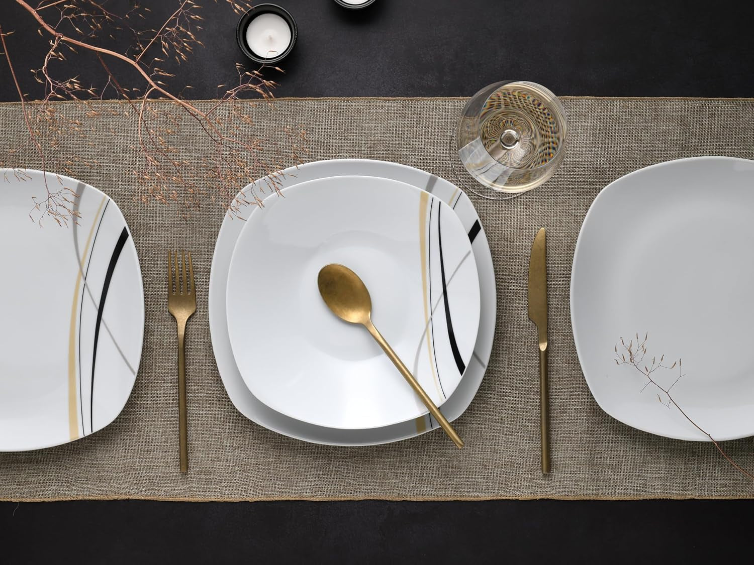 CreaTable 24029 Square City Line Series Set di stoviglie in porcellana per 6 persone, 12 pezzi, lavabile in lavastoviglie e adatto al microonde, produzione di qualità