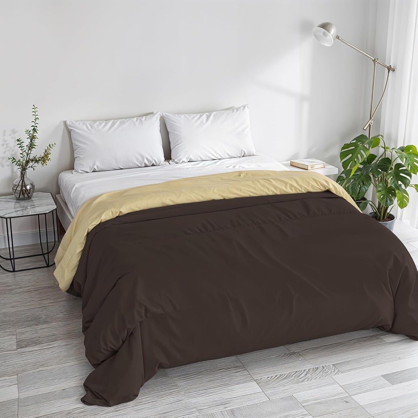 Trapunta invernale basic, tinta unita e foderata, verde scuro/crema, 200X245Cm Naty Shop piumini e trapunte Marrone/crema 250X245Cm