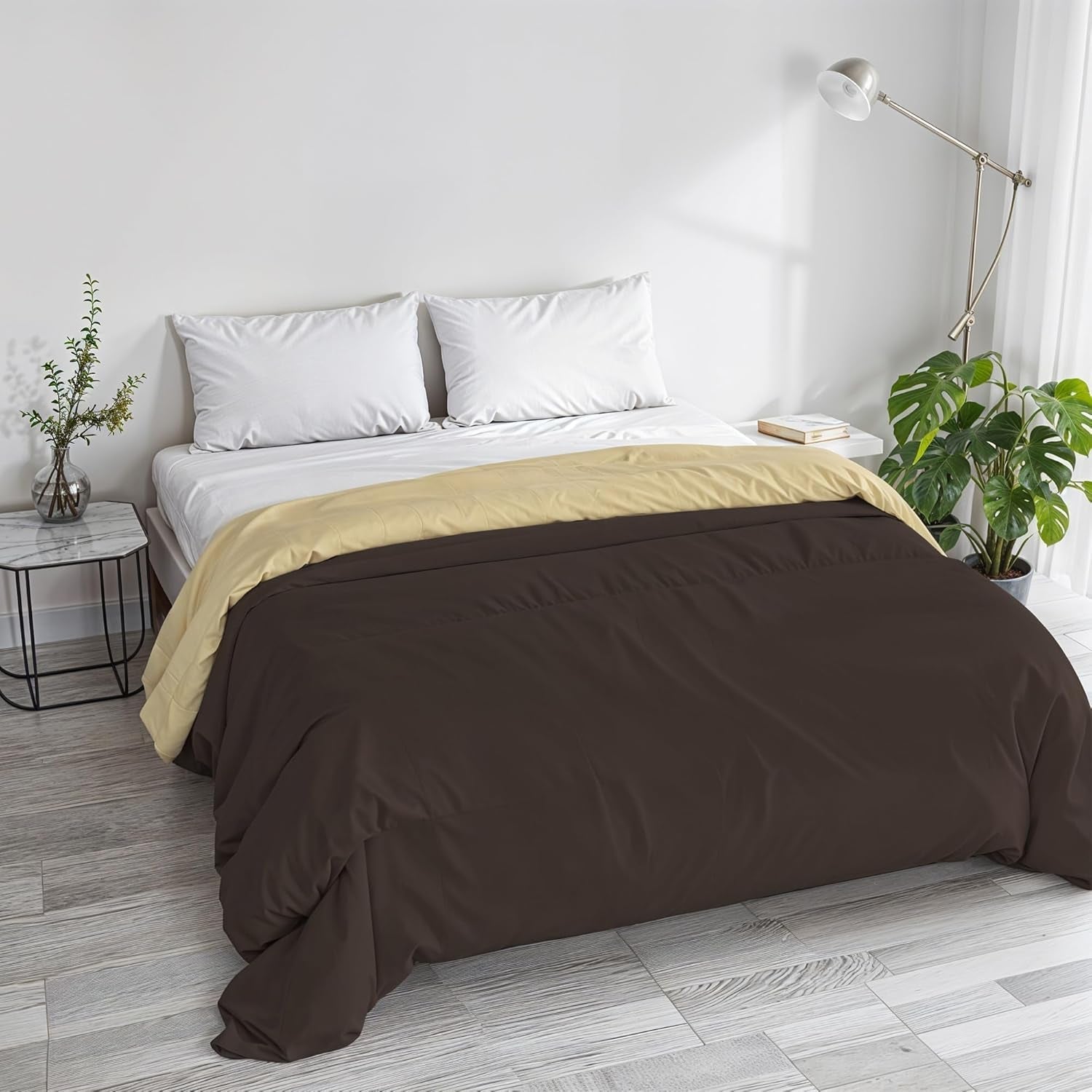 Trapunta invernale basic, tinta unita e foderata, verde scuro/crema, 200X245Cm Naty Shop piumini e trapunte Marrone/crema 250X245Cm