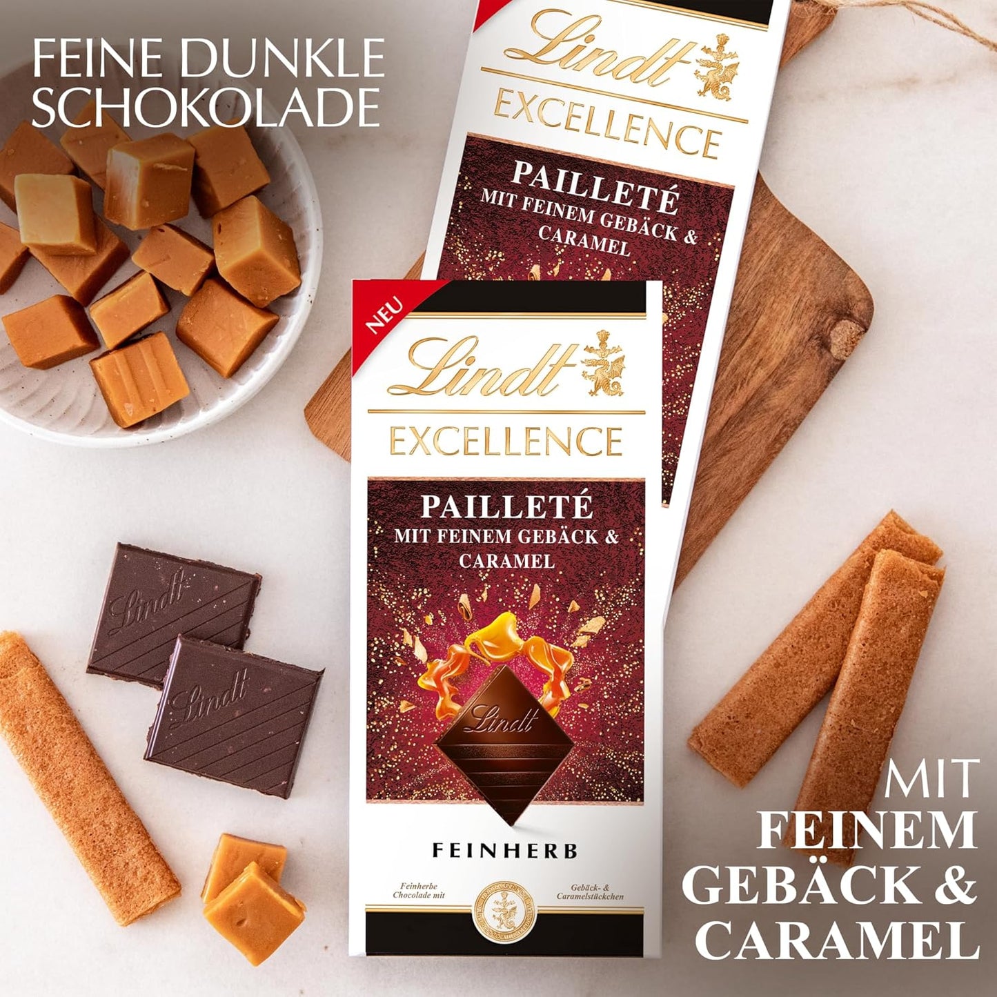 Lindt EXCELLENCE Bocconcini Di Pasta Con Paillettes E Caramello - Finissimo Cioccolato Fondente Dall'intenso Gusto Di Cacao